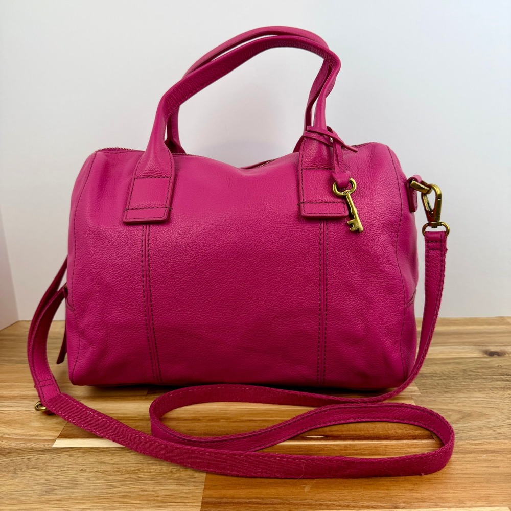 Fossil Jori Satchel Pink Berry Pebbled Leather Crossbody Shoulder Bag
